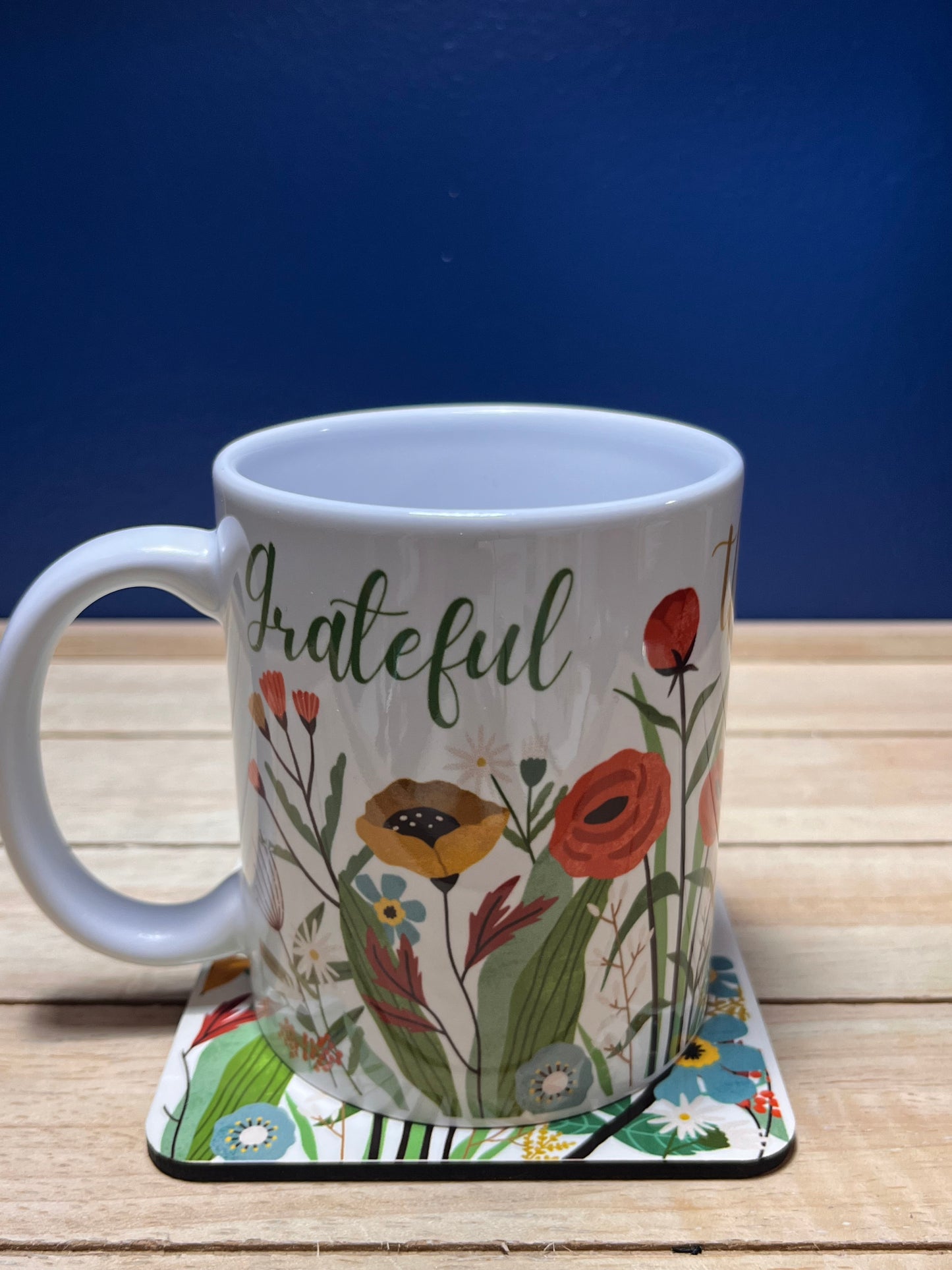 Grateful Thankful Blessed Mug and Coaster Set